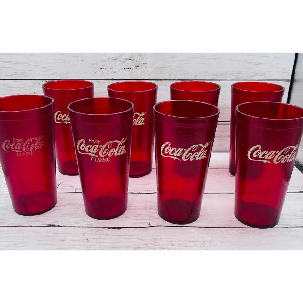Vintage Coca-Cola Classic Red Plastic Tumblers 20 oz Restaurant Ware Lot of 8